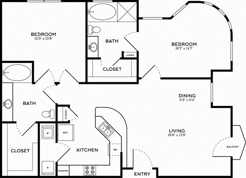 2 Bed | 2 Bath | 1200 sqft | 5 Mockingbird Apartments 